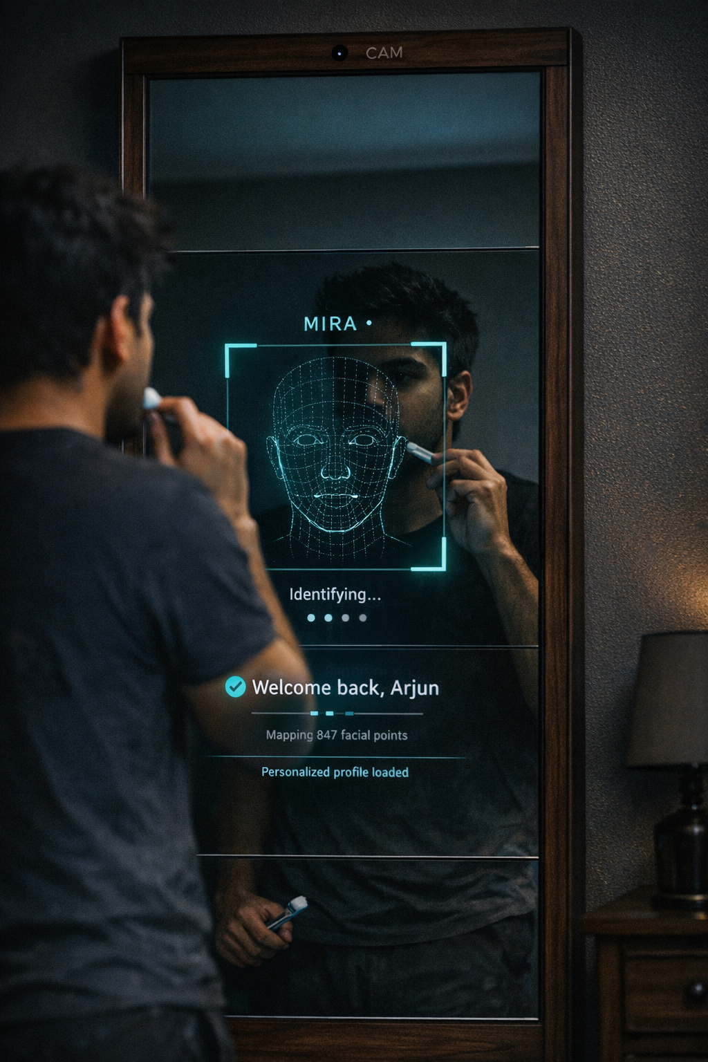 Mira smart mirror using face recognition to identify a user