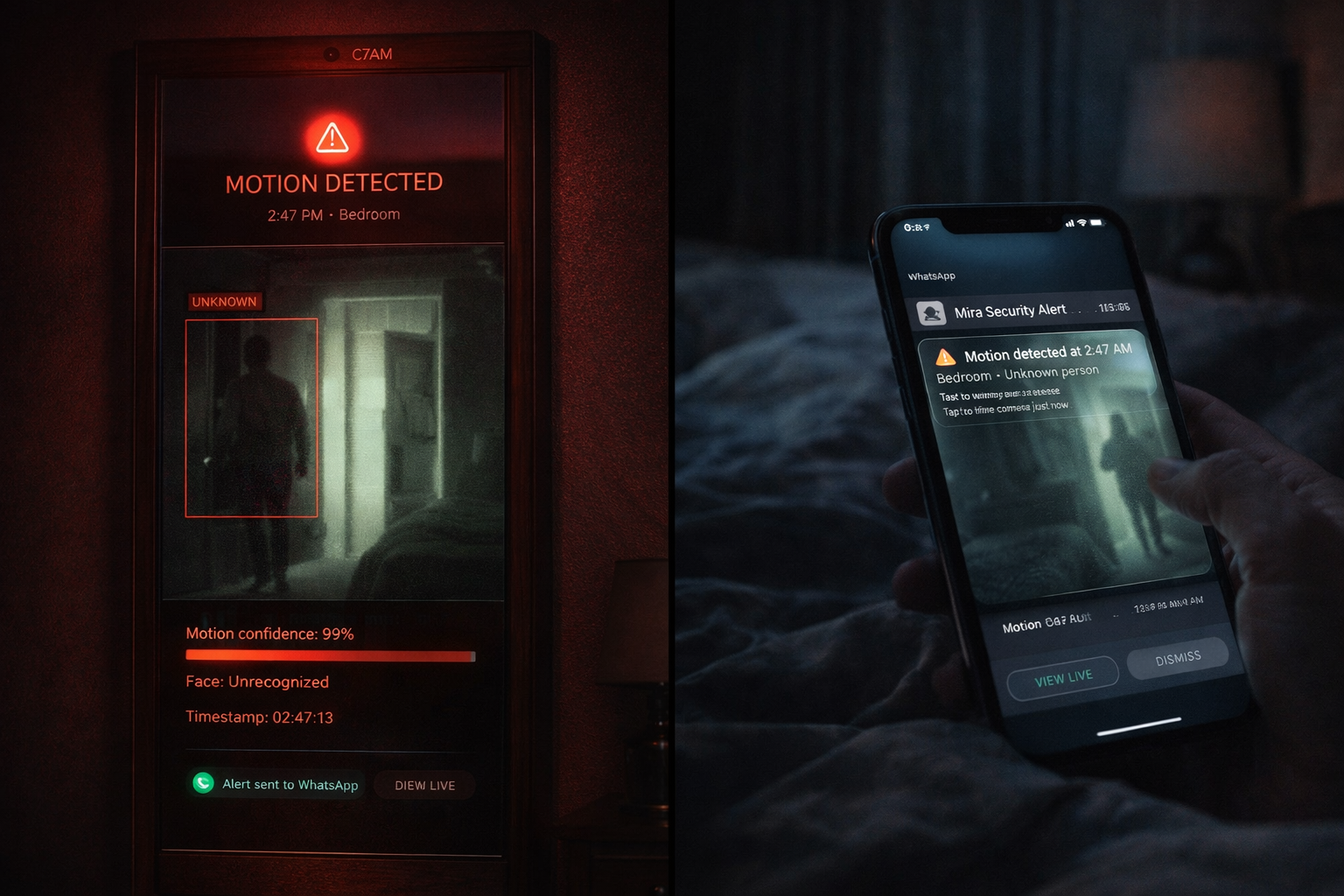 Motion detection alert captured by the Mira smart mirror camera