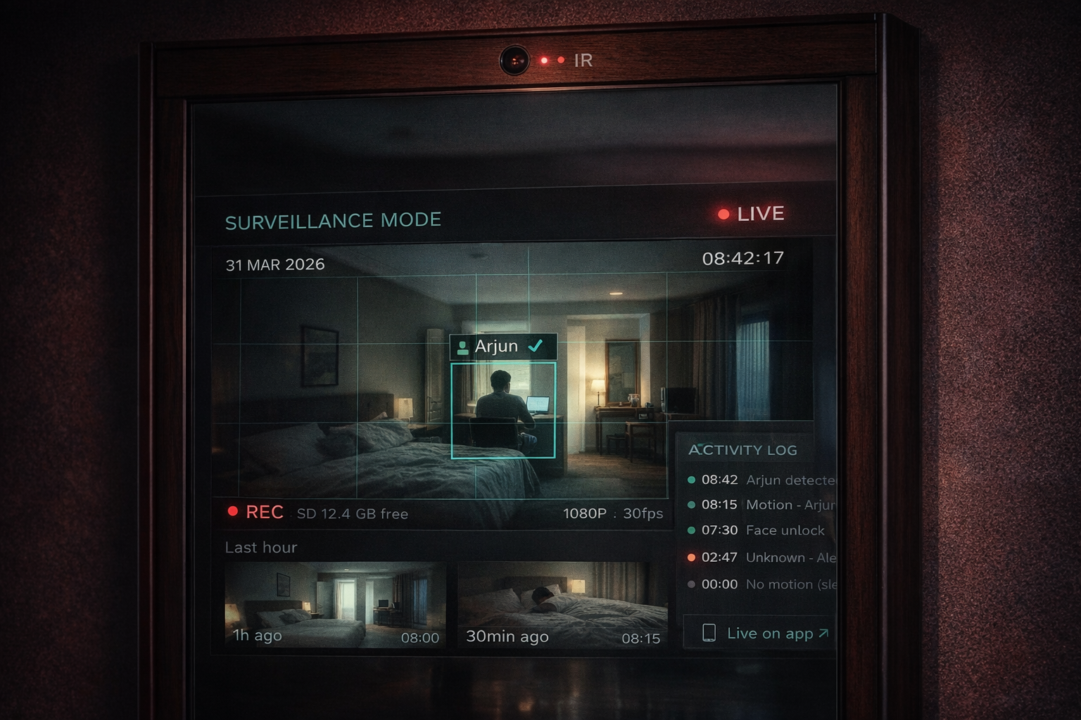 Live surveillance view streaming from the Mira smart mirror to a phone